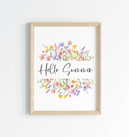 Summer print Hello summer wildflower floral wreath pretty seasonal summer unframed wall art summer print summer home decor, summer art pics