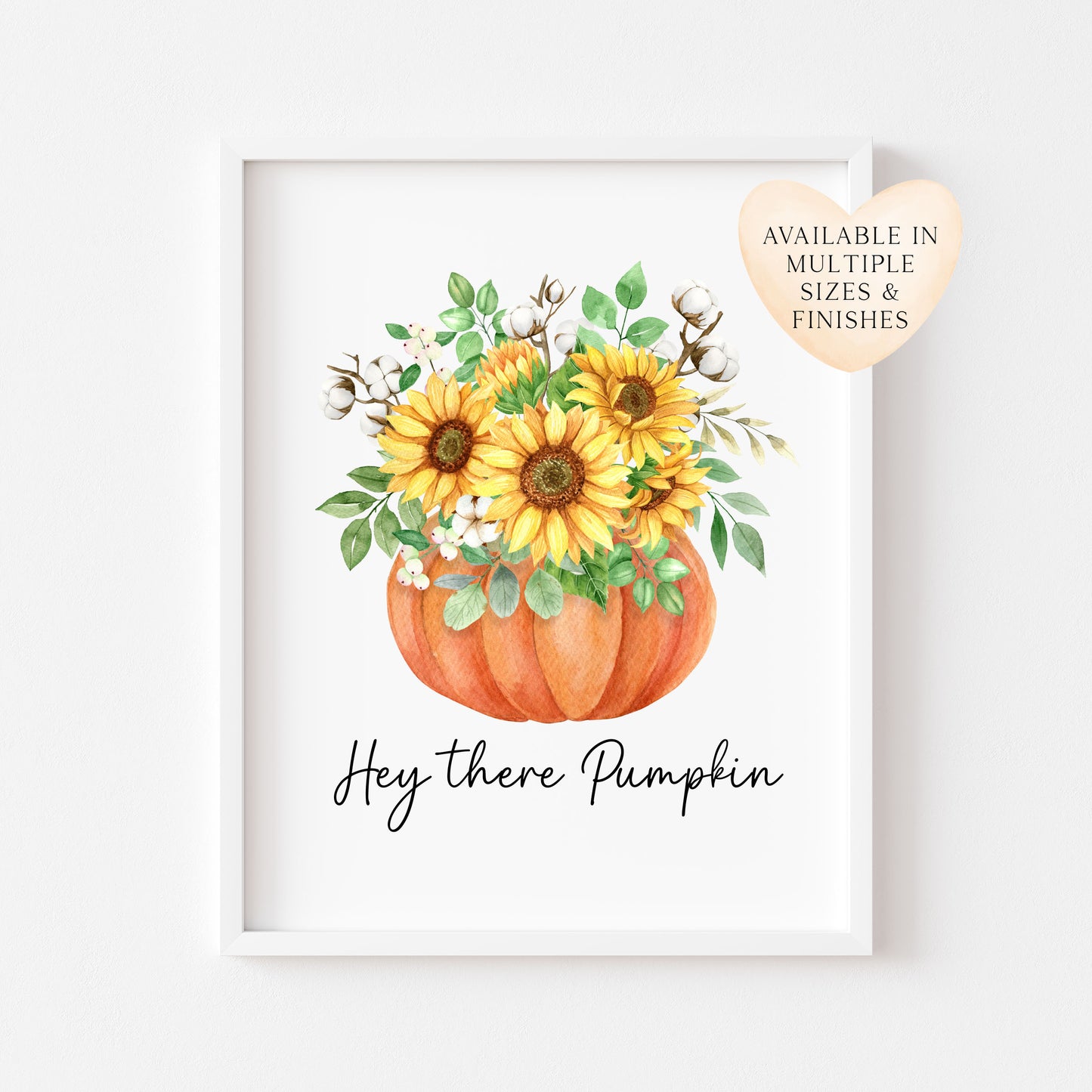 Hello Pumpkin Sunflowers eucalyptus Autumn seasonal fall unframed wall art poster print