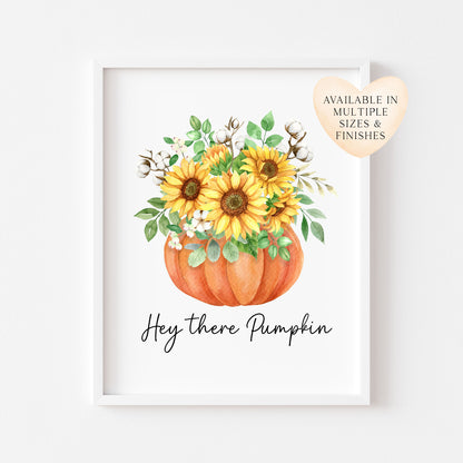 Hello Pumpkin Sunflowers eucalyptus Autumn seasonal fall unframed wall art poster print