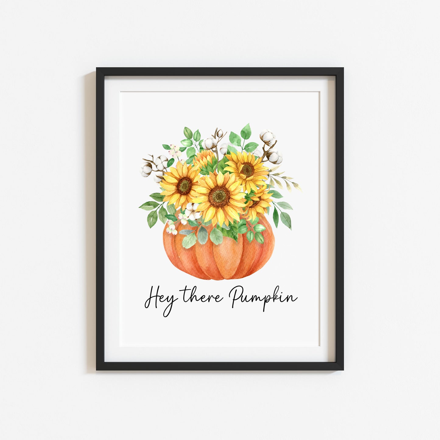 Hello Pumpkin Sunflowers eucalyptus Autumn seasonal fall unframed wall art poster print