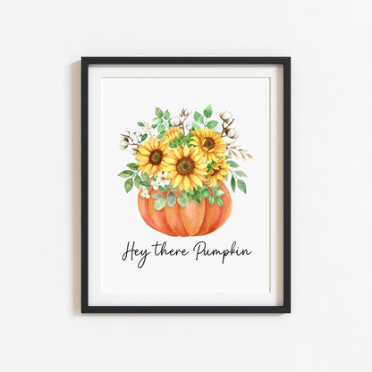 Hello Pumpkin Sunflowers eucalyptus Autumn seasonal fall unframed wall art poster print