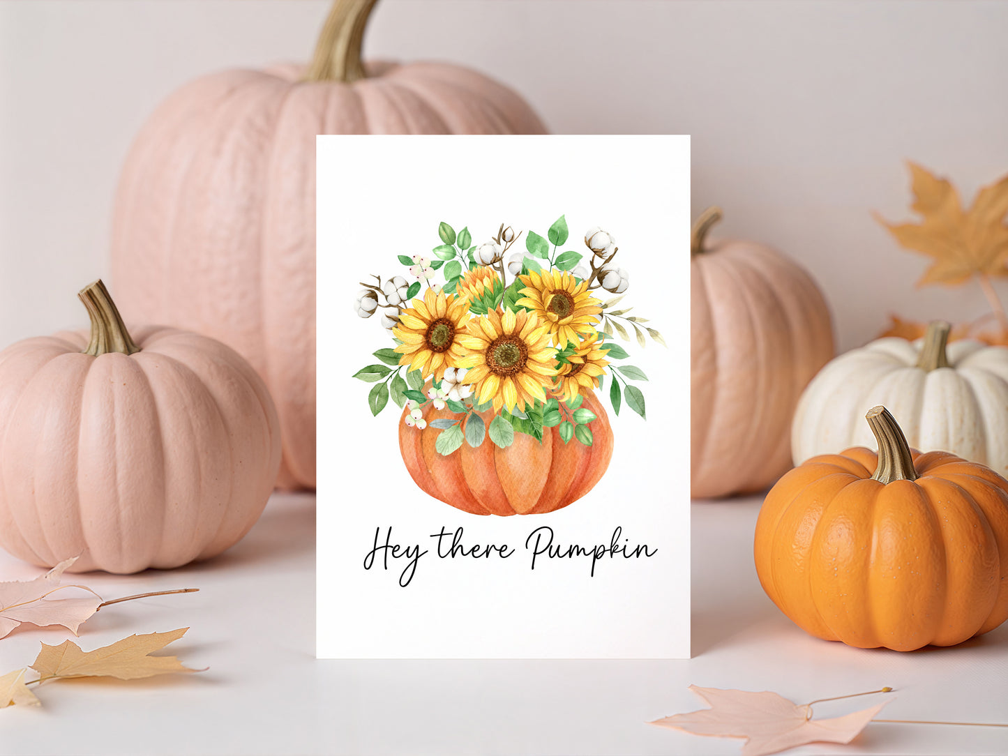 Hello Pumpkin Sunflowers eucalyptus Autumn seasonal fall unframed wall art poster print