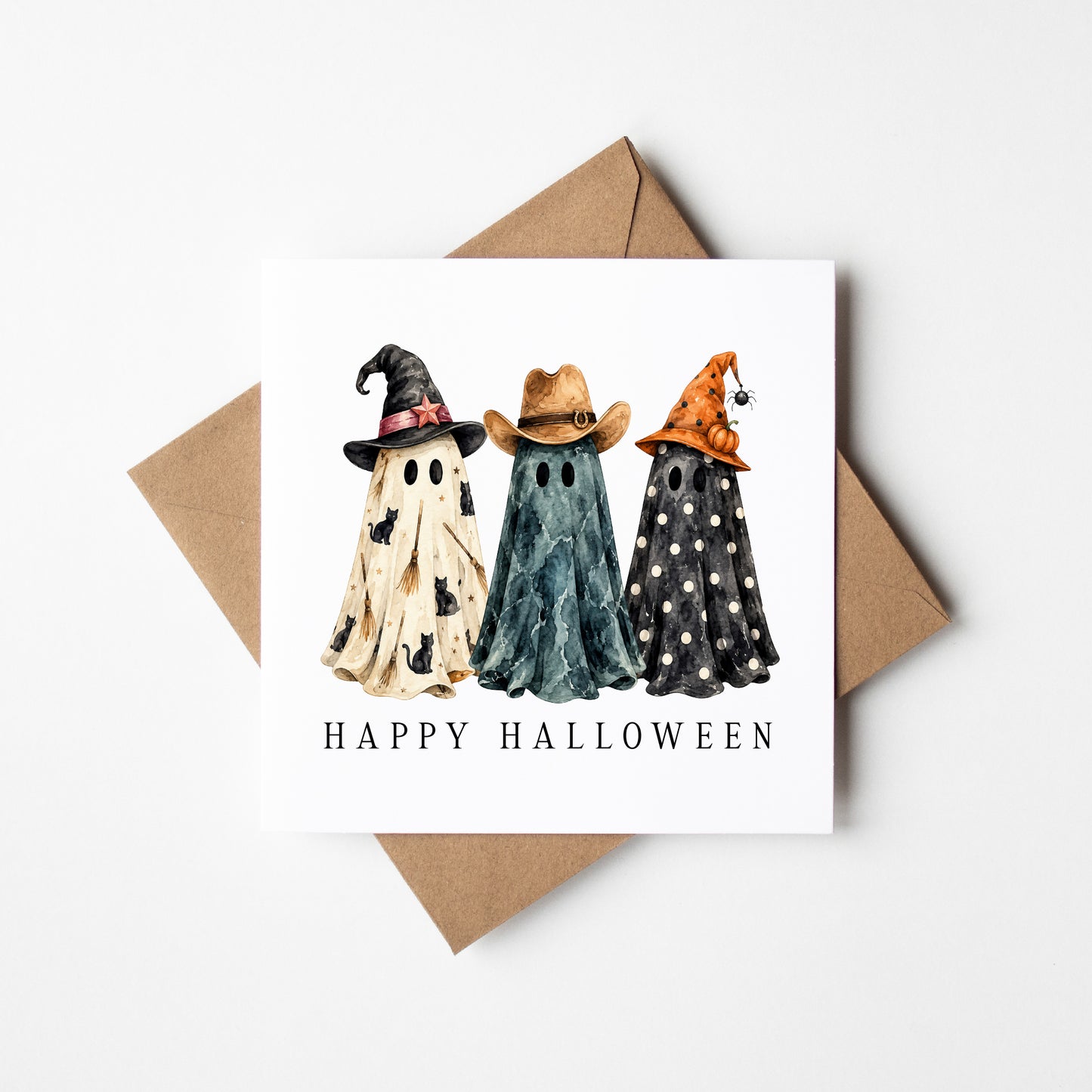 Halloween card Personalised fun spooky ghost trio unique seasonal card with envelope