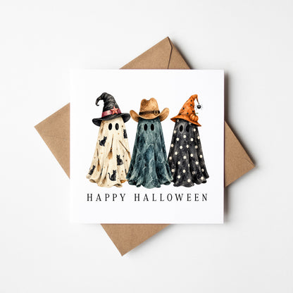 Halloween card Personalised fun spooky ghost trio unique seasonal card with envelope