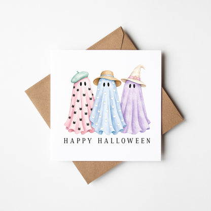 Halloween card Personalised pastel spooky ghost trio unique seasonal card with envelope