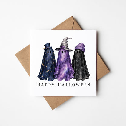 Halloween card Personalised fun spooky ghost trio magical unique seasonal card with envelope
