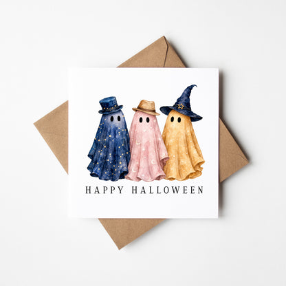 Halloween card Personalised fun spooky ghost trio witchy star sign seasonal card with envelope