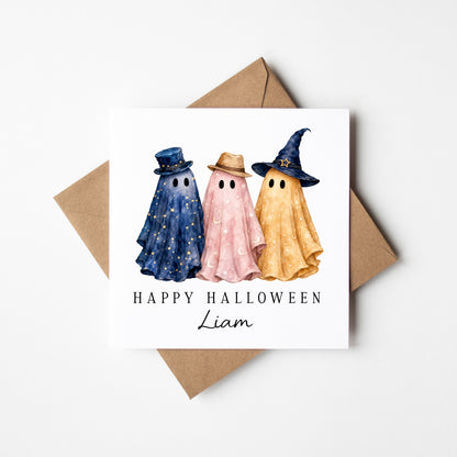 Halloween card Personalised fun spooky ghost trio witchy star sign seasonal card with envelope