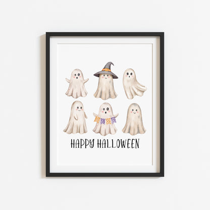 Happy Halloween cute spooky ghosts watercolour halloween unframed wall art poster print, watercolour art, halloween decor, halloween signs