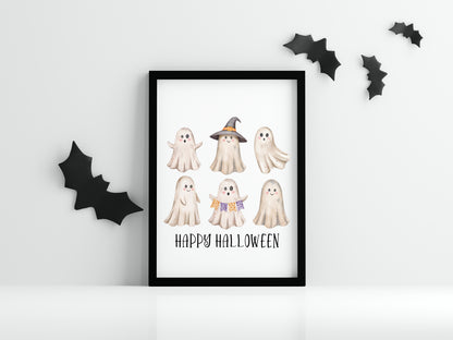Happy Halloween cute spooky ghosts watercolour halloween unframed wall art poster print, watercolour art, halloween decor, halloween signs