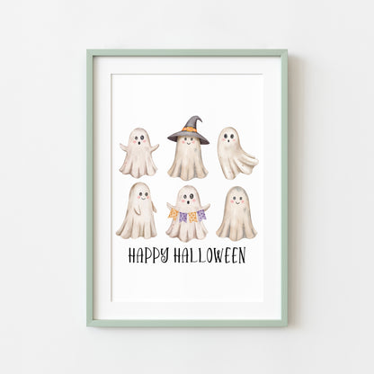 Happy Halloween cute spooky ghosts watercolour halloween unframed wall art poster print, watercolour art, halloween decor, halloween signs