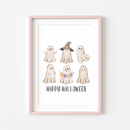 Happy Halloween cute spooky ghosts watercolour halloween unframed wall art poster print, watercolour art, halloween decor, halloween signs