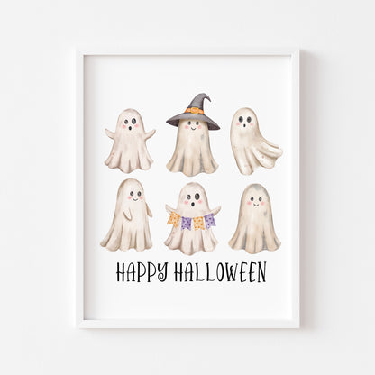 Happy Halloween cute spooky ghosts watercolour halloween unframed wall art poster print, watercolour art, halloween decor, halloween signs