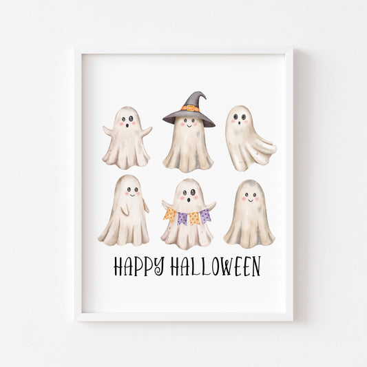 Happy Halloween cute spooky ghosts watercolour halloween unframed wall art poster print, watercolour art, halloween decor, halloween signs