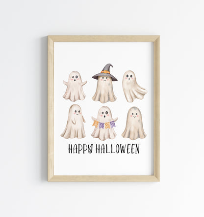 Happy Halloween cute spooky ghosts watercolour halloween unframed wall art poster print, watercolour art, halloween decor, halloween signs