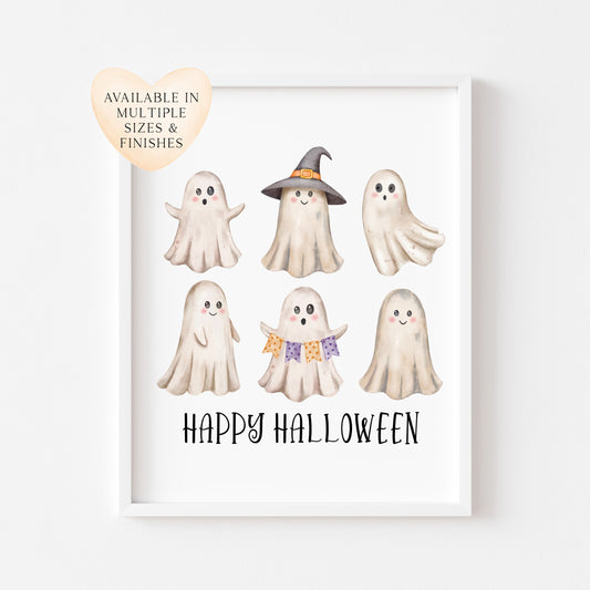 Happy Halloween cute spooky ghosts watercolour halloween unframed wall art poster print, watercolour art, halloween decor, halloween signs