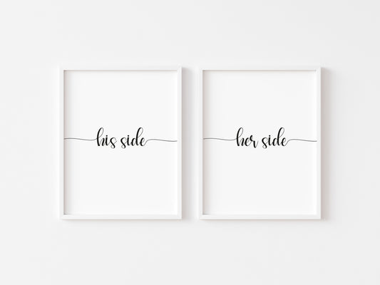 Set of 2 bedroom prints, swirly His and hers, his and his, or hers and hers bedroom unframed wall art poster prints