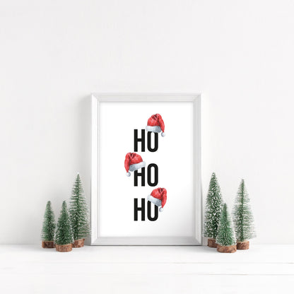 Ho Ho Ho Red Santa Hats Christmas seasonal unframed wall art poster print