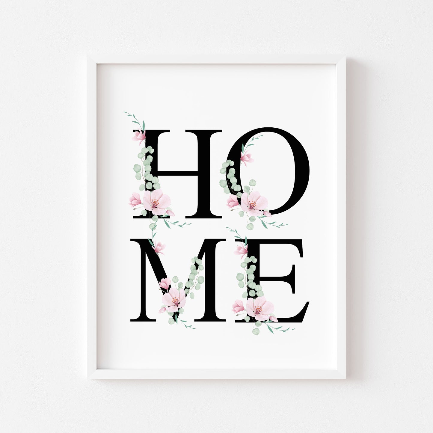 Home print, Home letters black and pink magnolia floral home bedroom unframed wall art poster print