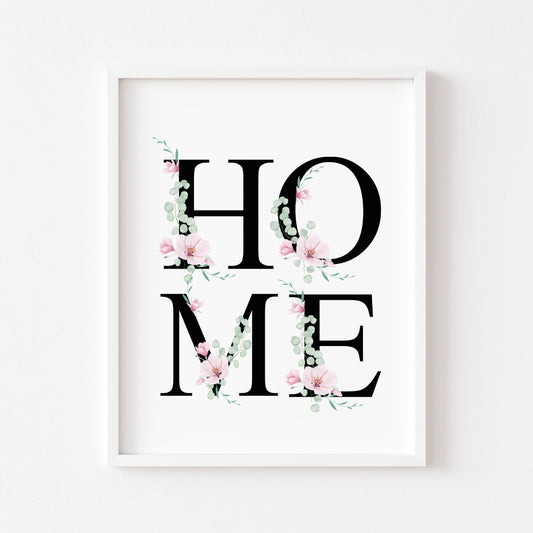 Home print, Home letters black and pink magnolia floral home bedroom unframed wall art poster print