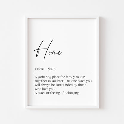 Home definition, definitions, home hallway unframed wall art poster print, home decor, definition prints, home family wall art poster print