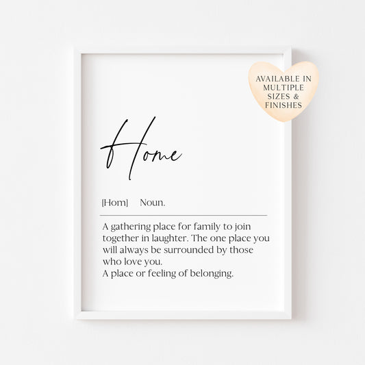 Home definition, definitions, home hallway unframed wall art poster print, home decor, definition prints, home family wall art poster print