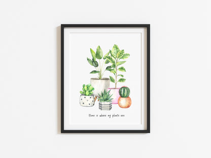 Home is where my plants are cactus/plants watercolour illustration unframed wall art poster print