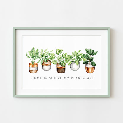 Plant print, Home is where my plants are succulents home Decor (unframed)