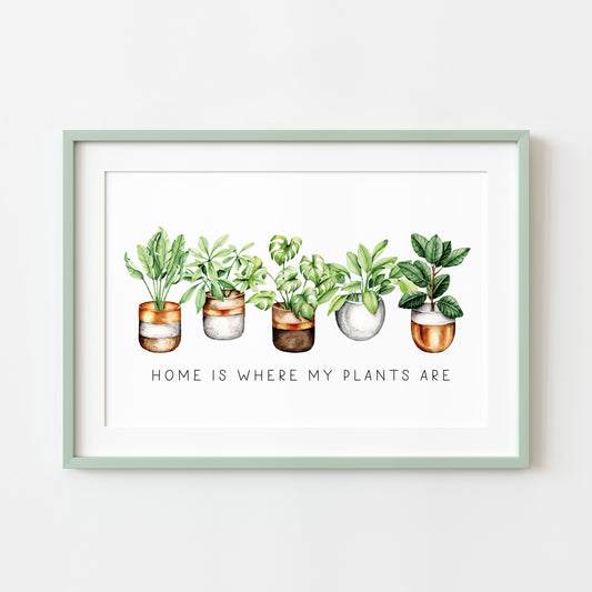 Plant print, Home is where my plants are succulents home Decor (unframed)