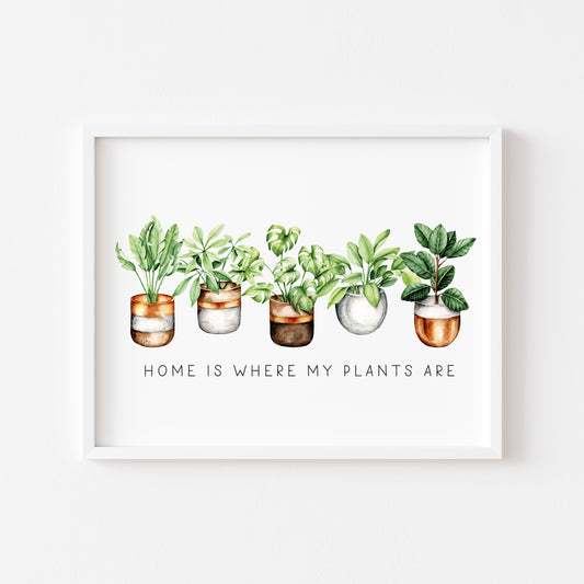 Plant print, Home is where my plants are succulents home Decor (unframed)