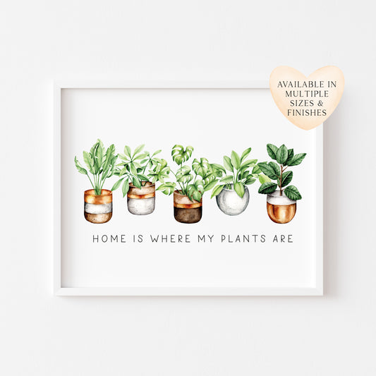 Plant print, Home is where my plants are succulents home Decor (unframed)
