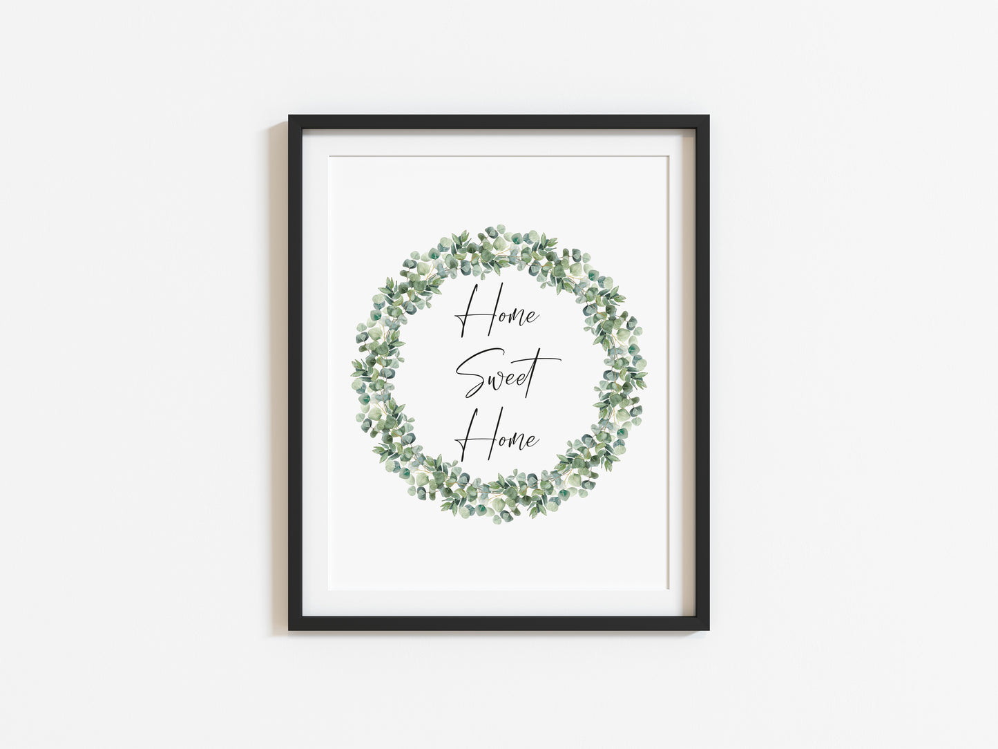 Home sweet home botanical greenery eucalyptus wreath unframed wall art poster print