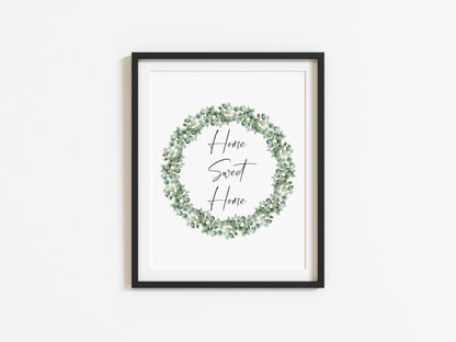 Home sweet home botanical greenery eucalyptus wreath unframed wall art poster print