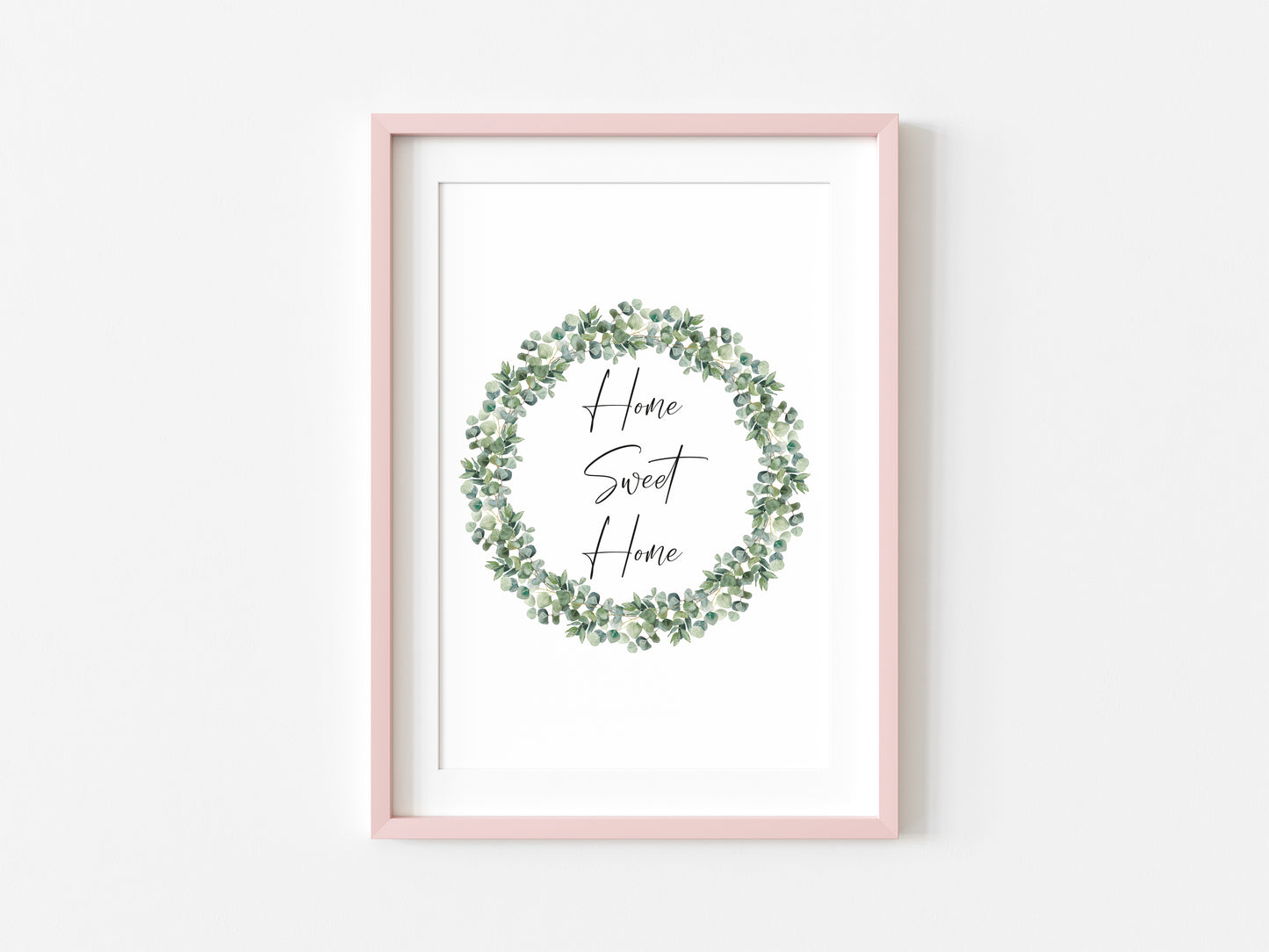 Home sweet home botanical greenery eucalyptus wreath unframed wall art poster print