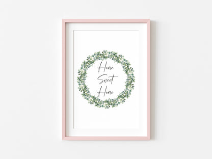 Home sweet home botanical greenery eucalyptus wreath unframed wall art poster print