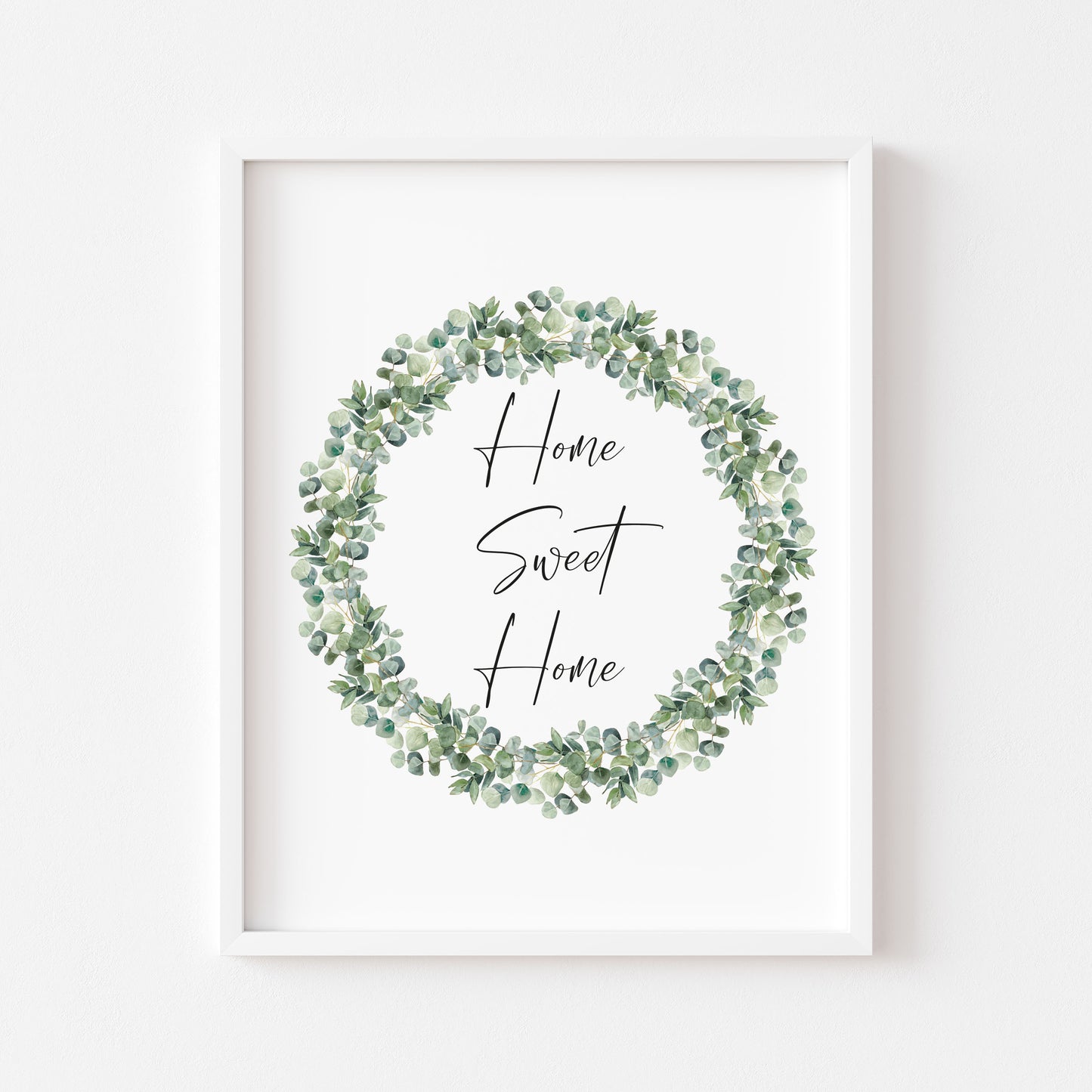 Home sweet home botanical greenery eucalyptus wreath unframed wall art poster print