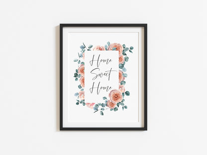 Home sweet home botanical greenery eucalyptus and flowers unframed wall art poster print