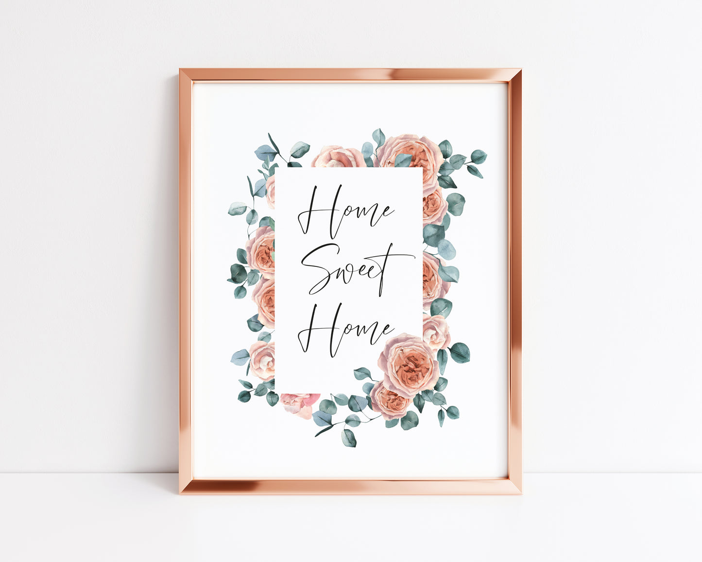 Home sweet home botanical greenery eucalyptus and flowers unframed wall art poster print