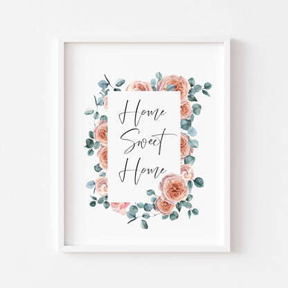 Home sweet home botanical greenery eucalyptus and flowers unframed wall art poster print