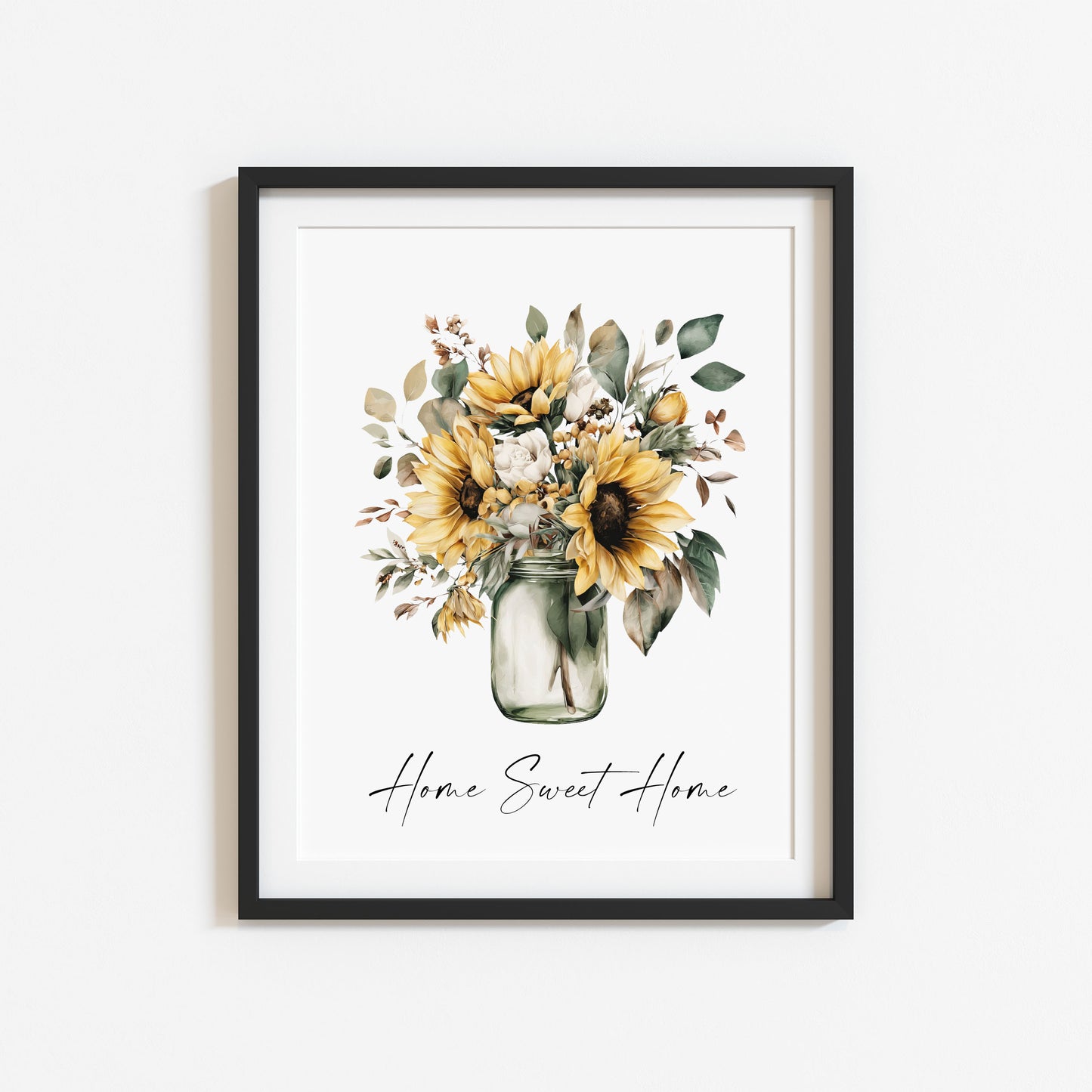 Home Sweet Home Print Sunflowers bouquet flower vase wall art poster (Unframed)