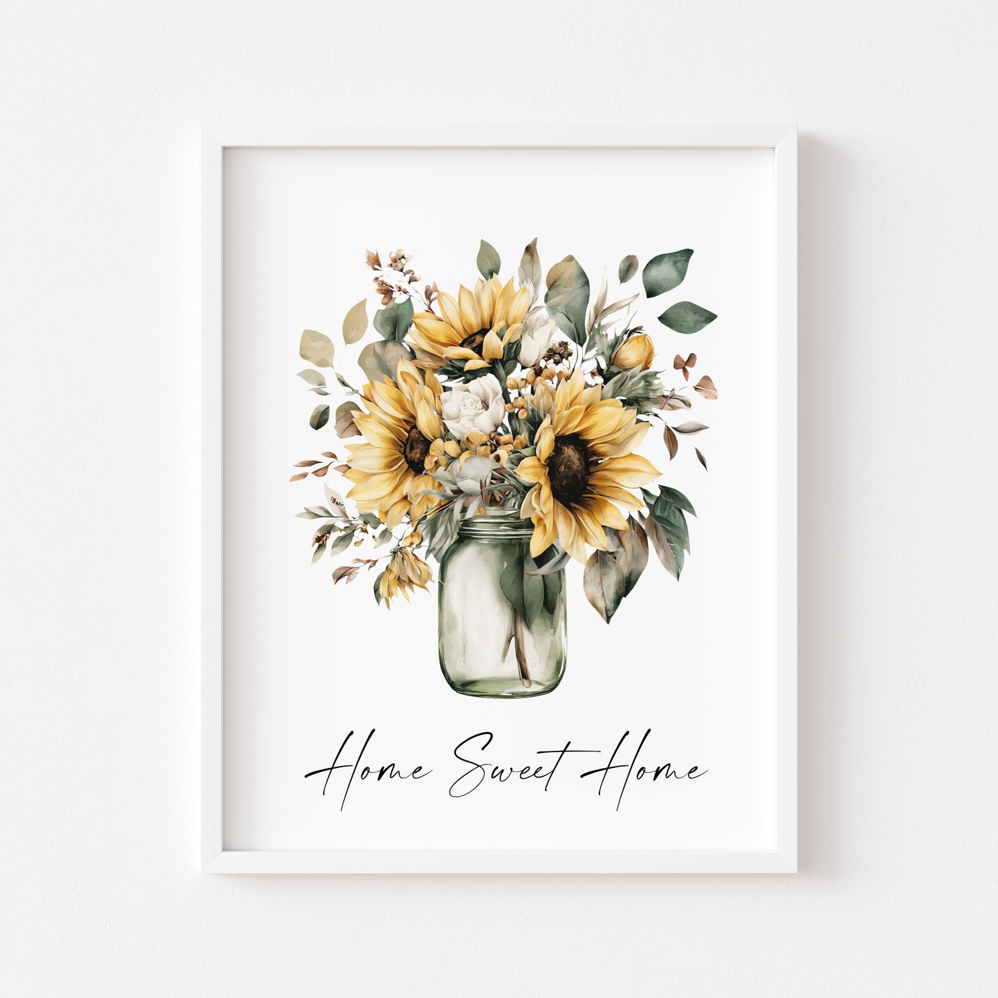 Home Sweet Home Print Sunflowers bouquet flower vase wall art poster (Unframed)
