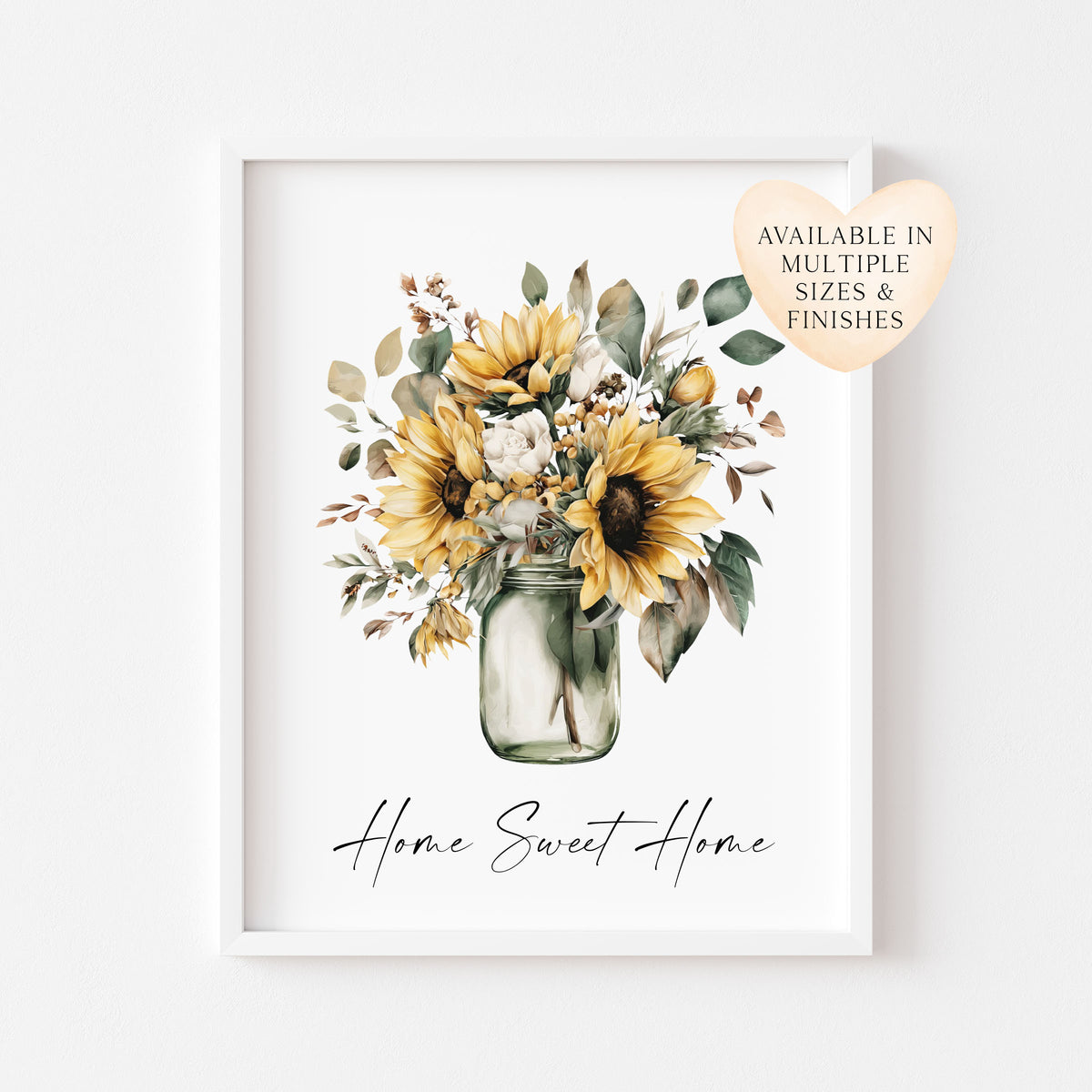 Home Sweet Home Print Sunflowers bouquet flower vase wall art poster (Unframed)