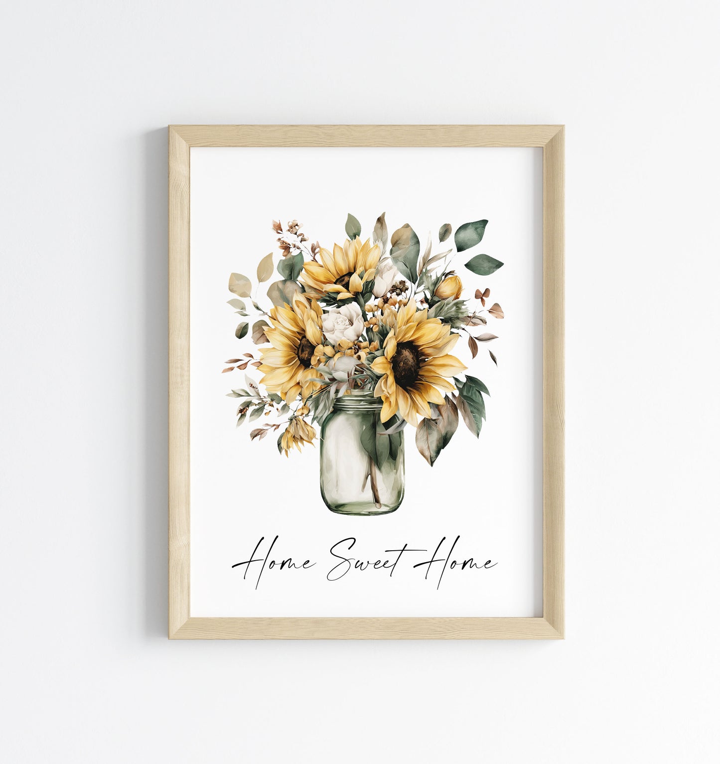 Home Sweet Home Print Sunflowers bouquet flower vase wall art poster (Unframed)