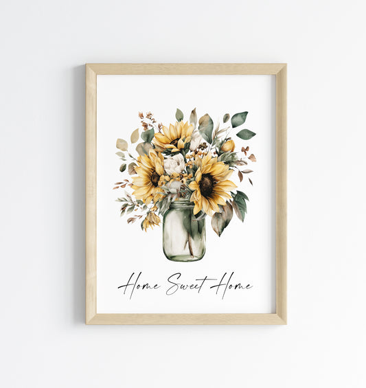 Home Sweet Home Print Sunflowers bouquet flower vase wall art poster (Unframed)