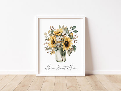 Home Sweet Home Print Sunflowers bouquet flower vase wall art poster (Unframed)