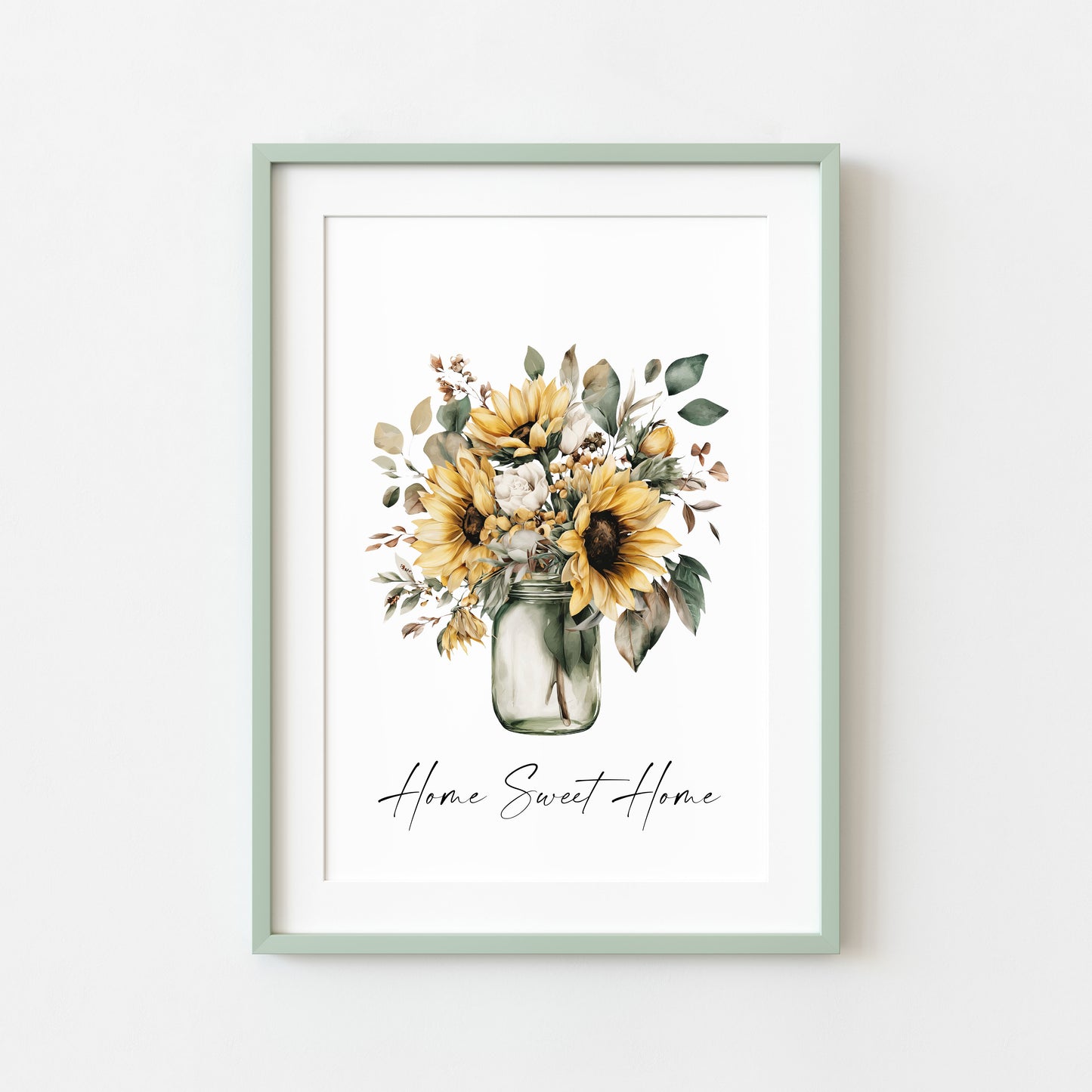 Home Sweet Home Print Sunflowers bouquet flower vase wall art poster (Unframed)