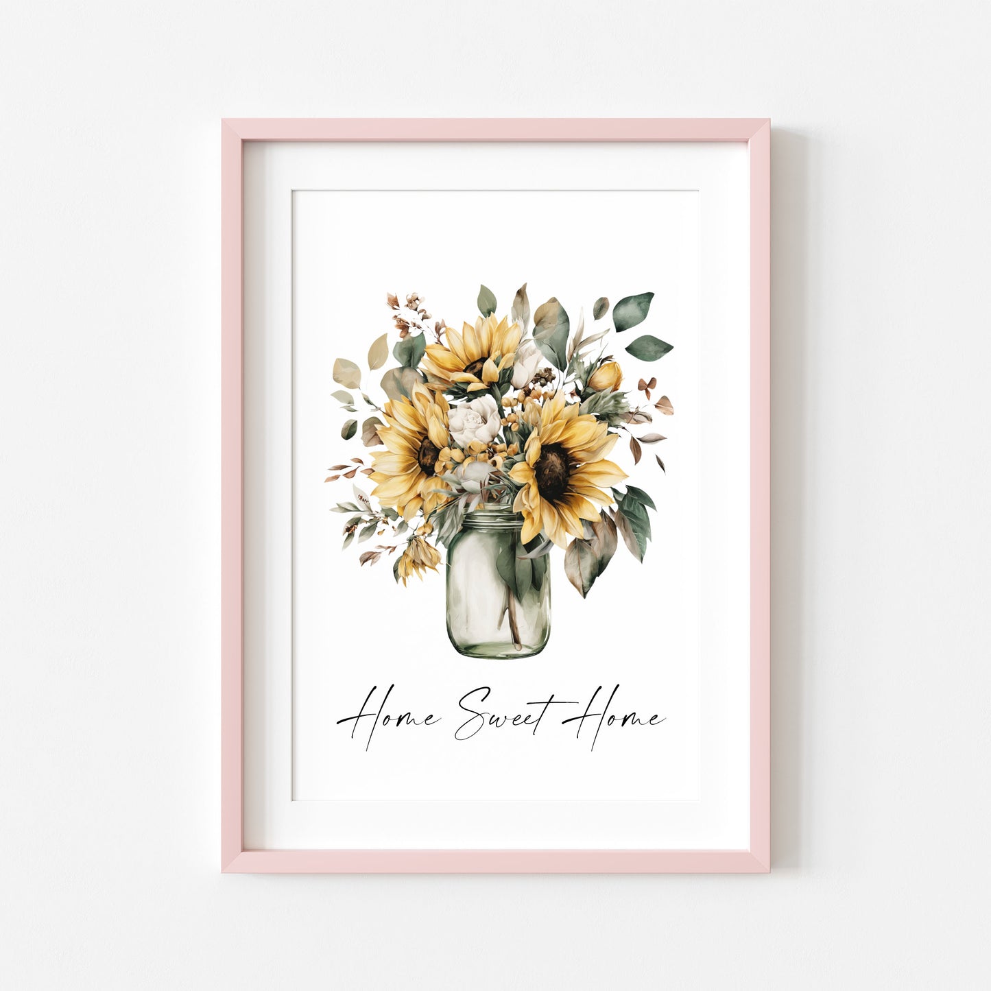 Home Sweet Home Print Sunflowers bouquet flower vase wall art poster (Unframed)