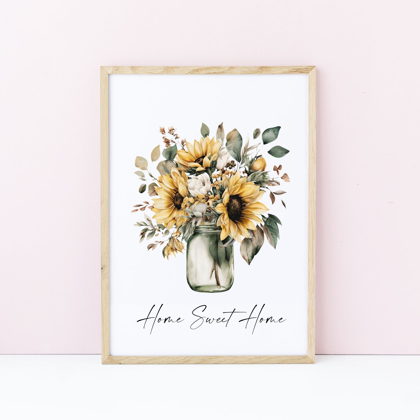 Home Sweet Home Print Sunflowers bouquet flower vase wall art poster (Unframed)