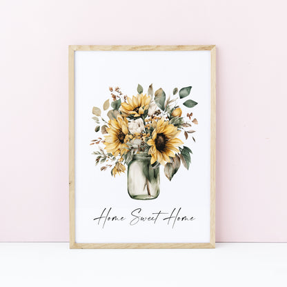 Home Sweet Home Print Sunflowers bouquet flower vase wall art poster (Unframed)