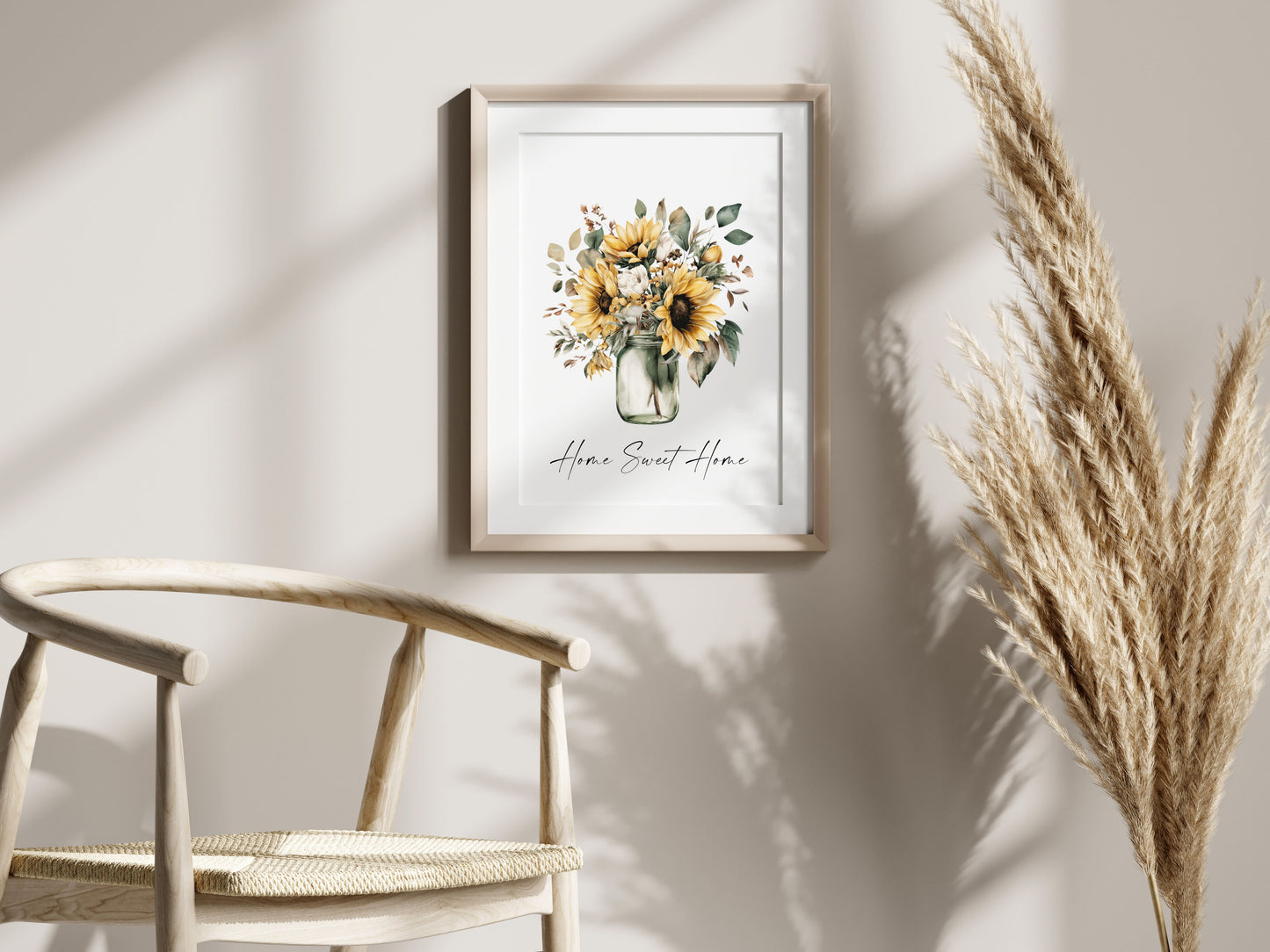 Home Sweet Home Print Sunflowers bouquet flower vase wall art poster (Unframed)